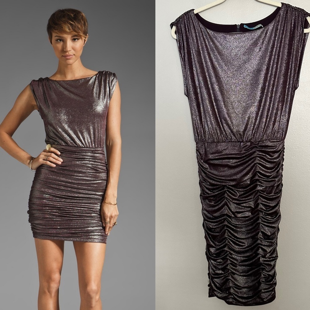 Alice + Olivia Alysha Ruched Dress in Plum